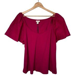 NWT Ava & Viv Magenta Top w/ Flutter Sleeves